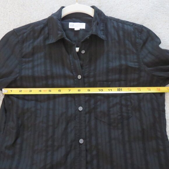 Gap Black Size XS Crinkle Fitted Boyfriend 100% Cotton Button Up Shirt Blouse XS - Picture 8 of 14